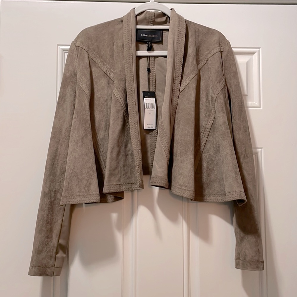 NWT BCBG Maxazria faux suede crop jacket, beige, small